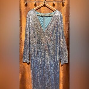 Fashion Nova Blue Sequin Dress w/ Front Slit